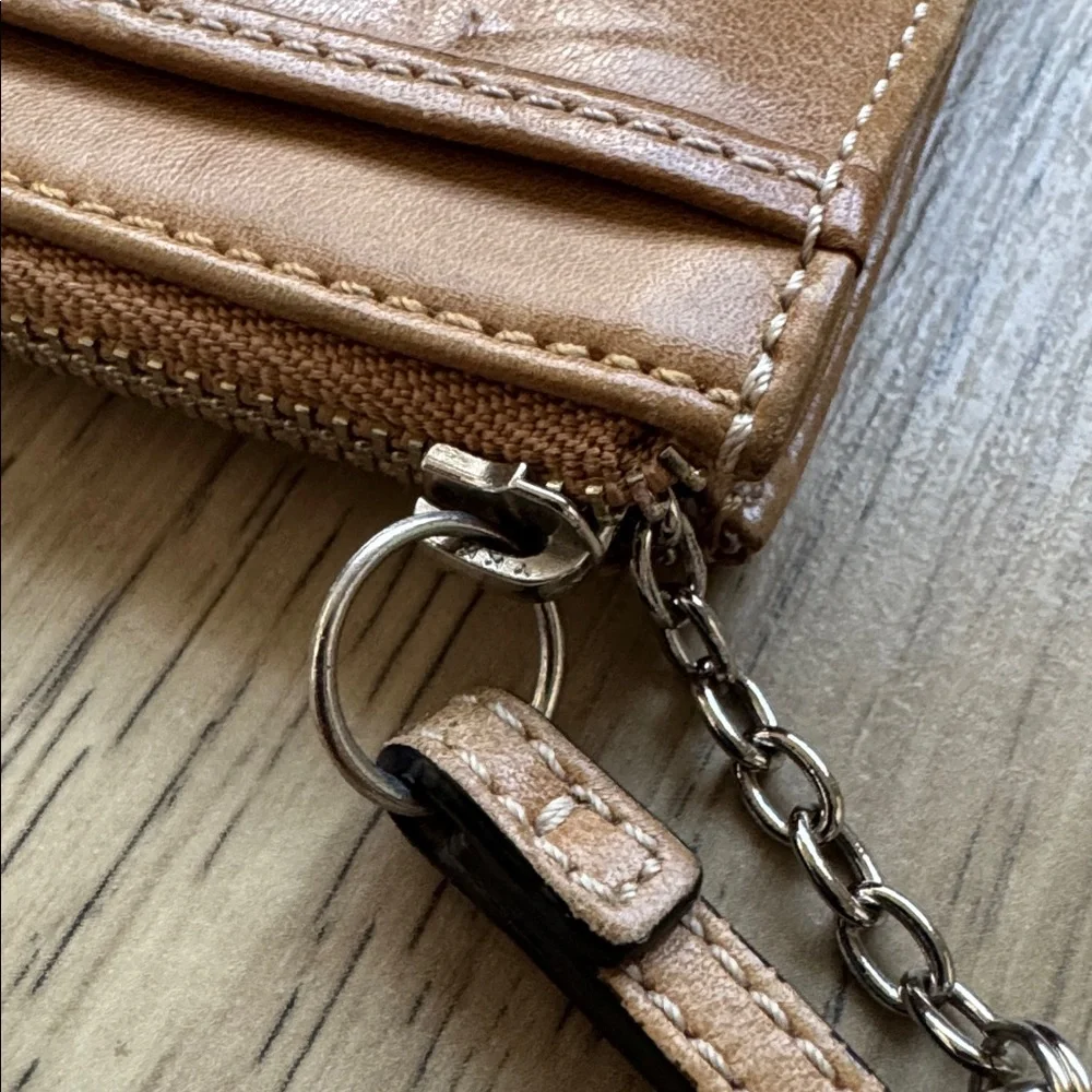 Vintage Coach Brown Leather Card Holder Coin Purse Keychain Holder